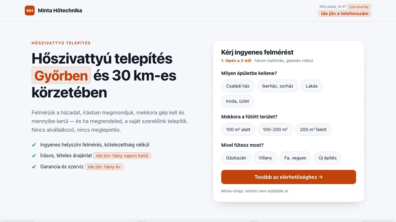 Szakipari landing — hőszivattyú-telepítő — előnézet
